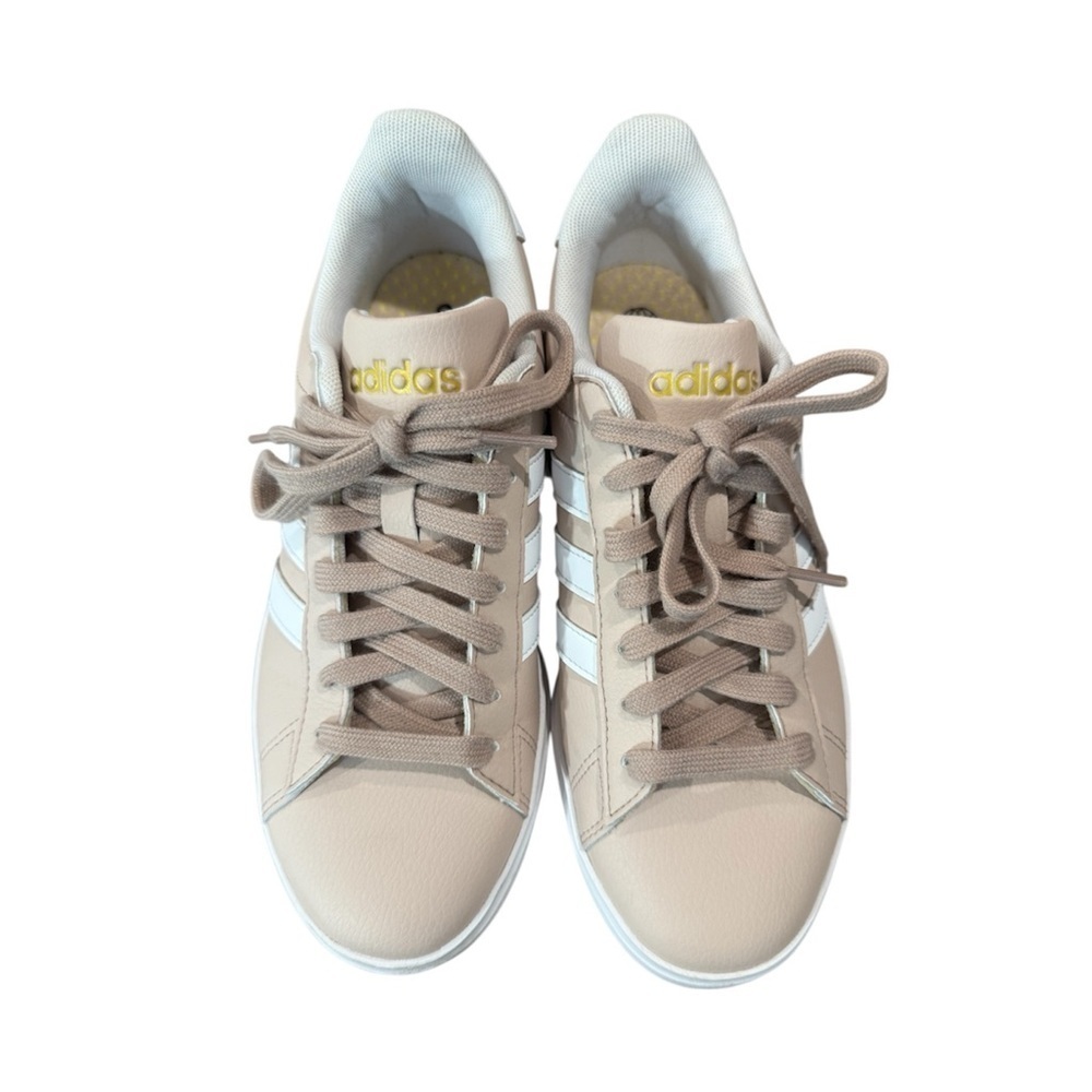 Adidas Grand Court Sneakers Womens 6.5 Beige White Cloudfoam Casual 3 Stripe